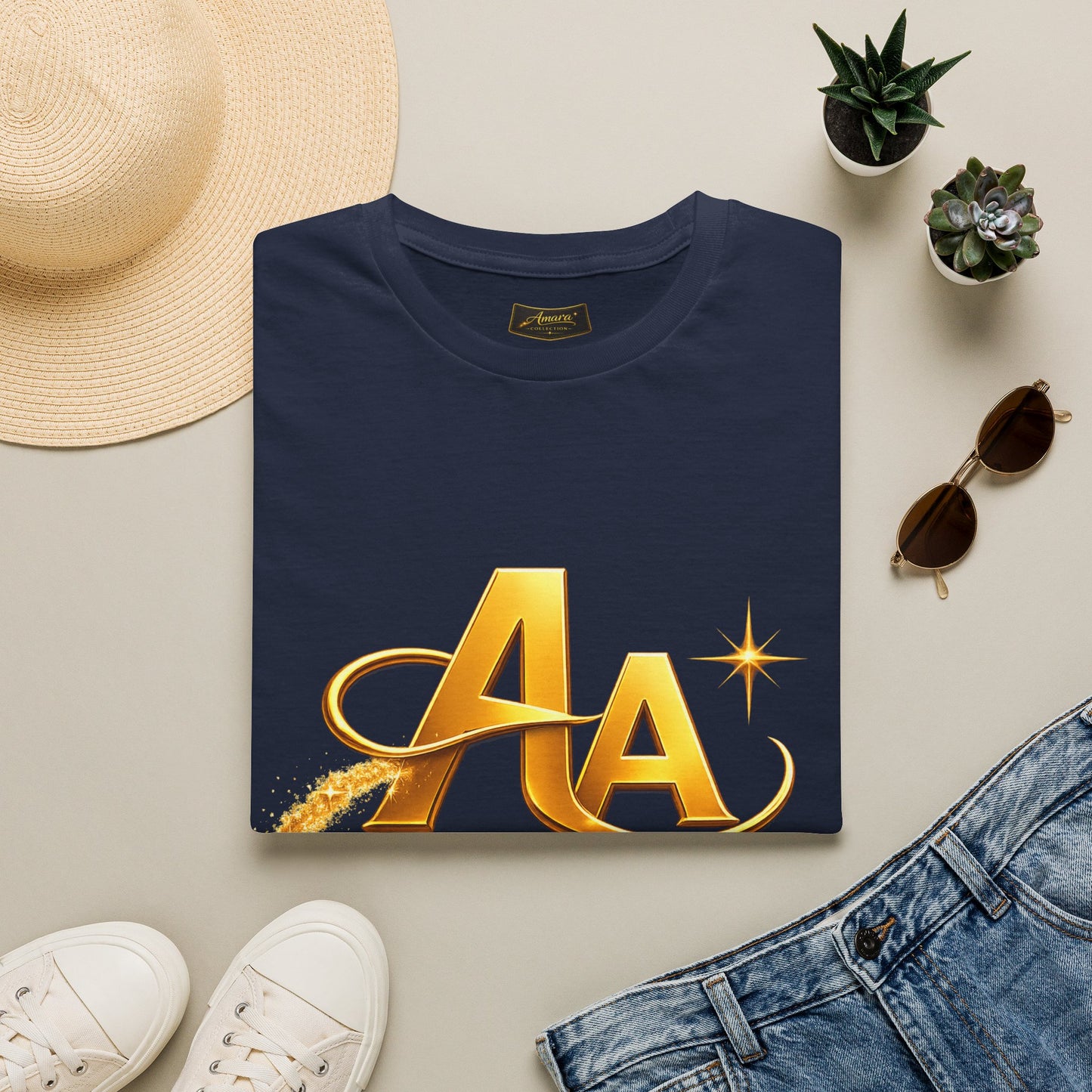 T-Shirt — Gold Monogram “AA” Amara Logo Tee