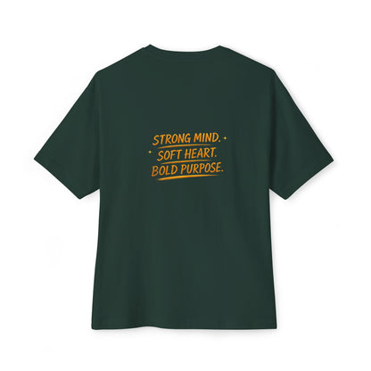 Amara Gold Moon Boxy Tee — “Strong Mind. Soft Heart. Bold Purpose.” Oversized Graphic T-Shirt