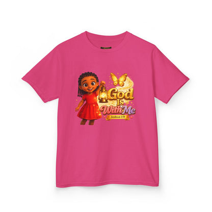 Kids Tee — "God Is With Me" Inspirational Christian Shirt (Be Strong & Courageous)