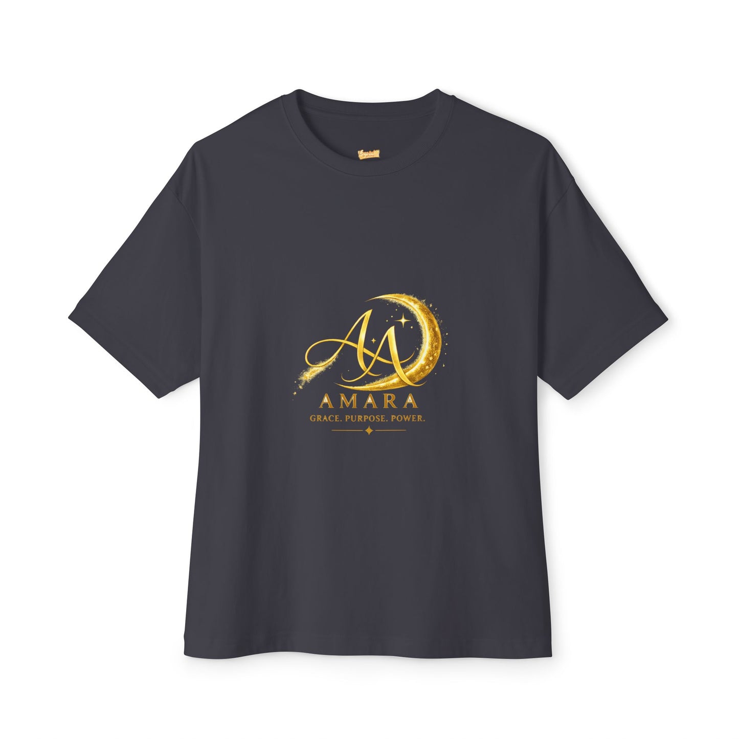 Amara Gold Moon Boxy Tee — “Strong Mind. Soft Heart. Bold Purpose.” Oversized Graphic T-Shirt