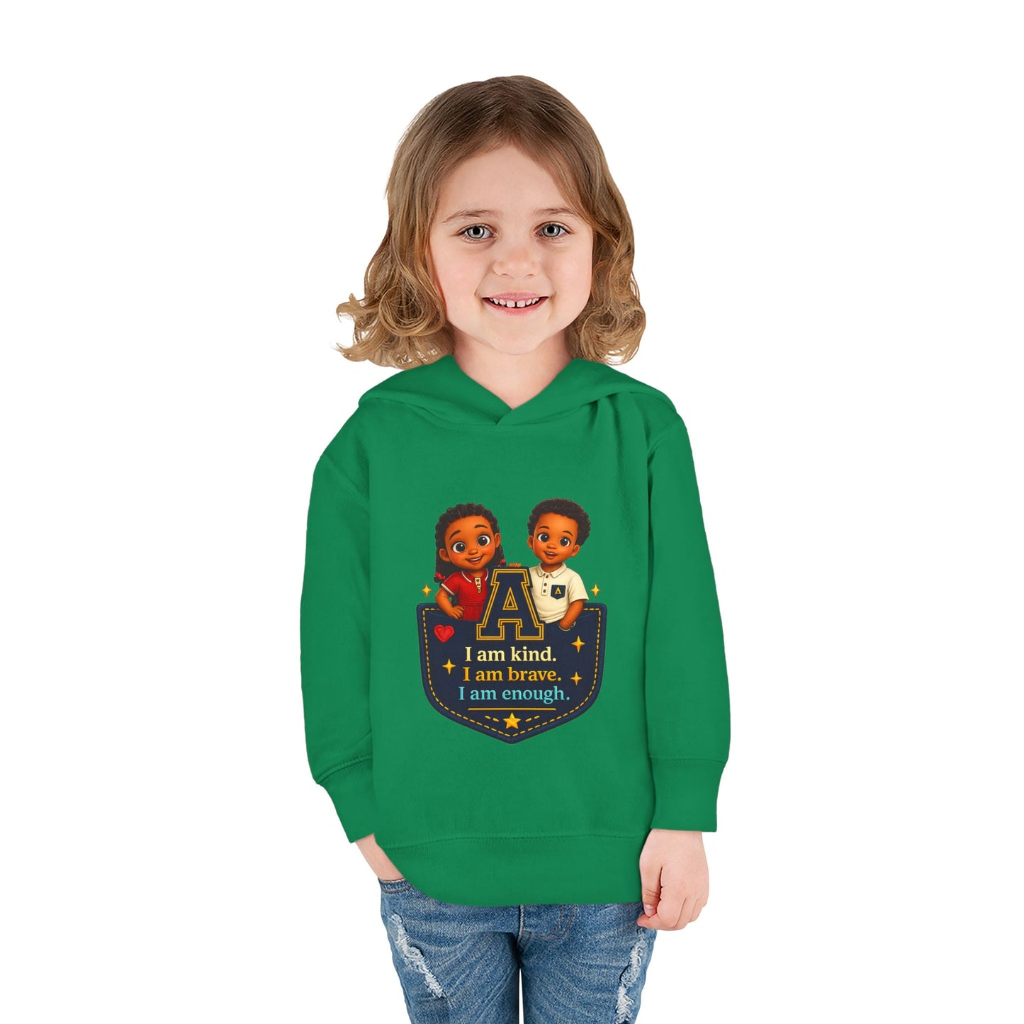 Toddler Hoodie — "I Am Kind, I Am Brave, I Am Enough" Pocket Design