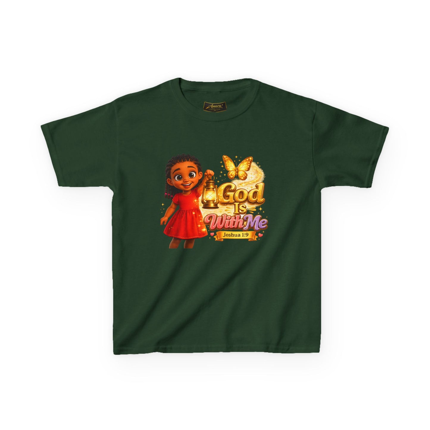 Kids Tee — "God Is With Me" Inspirational Christian Shirt (Be Strong & Courageous)