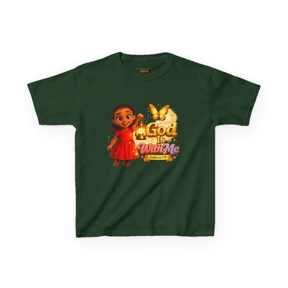 Kids Tee — "God Is With Me" Inspirational Christian Shirt (Be Strong & Courageous)