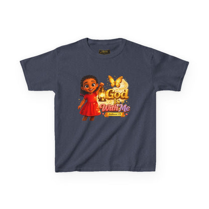 Kids Tee — "God Is With Me" Inspirational Christian Shirt (Be Strong & Courageous)