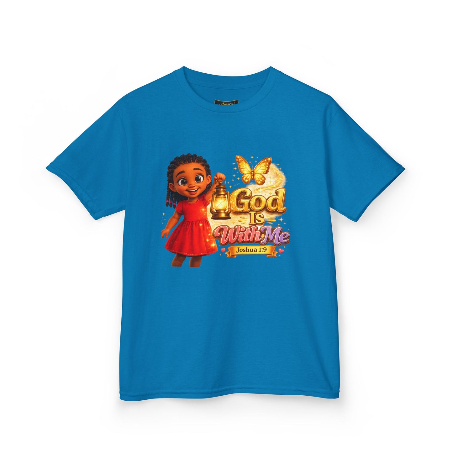 Kids Tee — "God Is With Me" Inspirational Christian Shirt (Be Strong & Courageous)