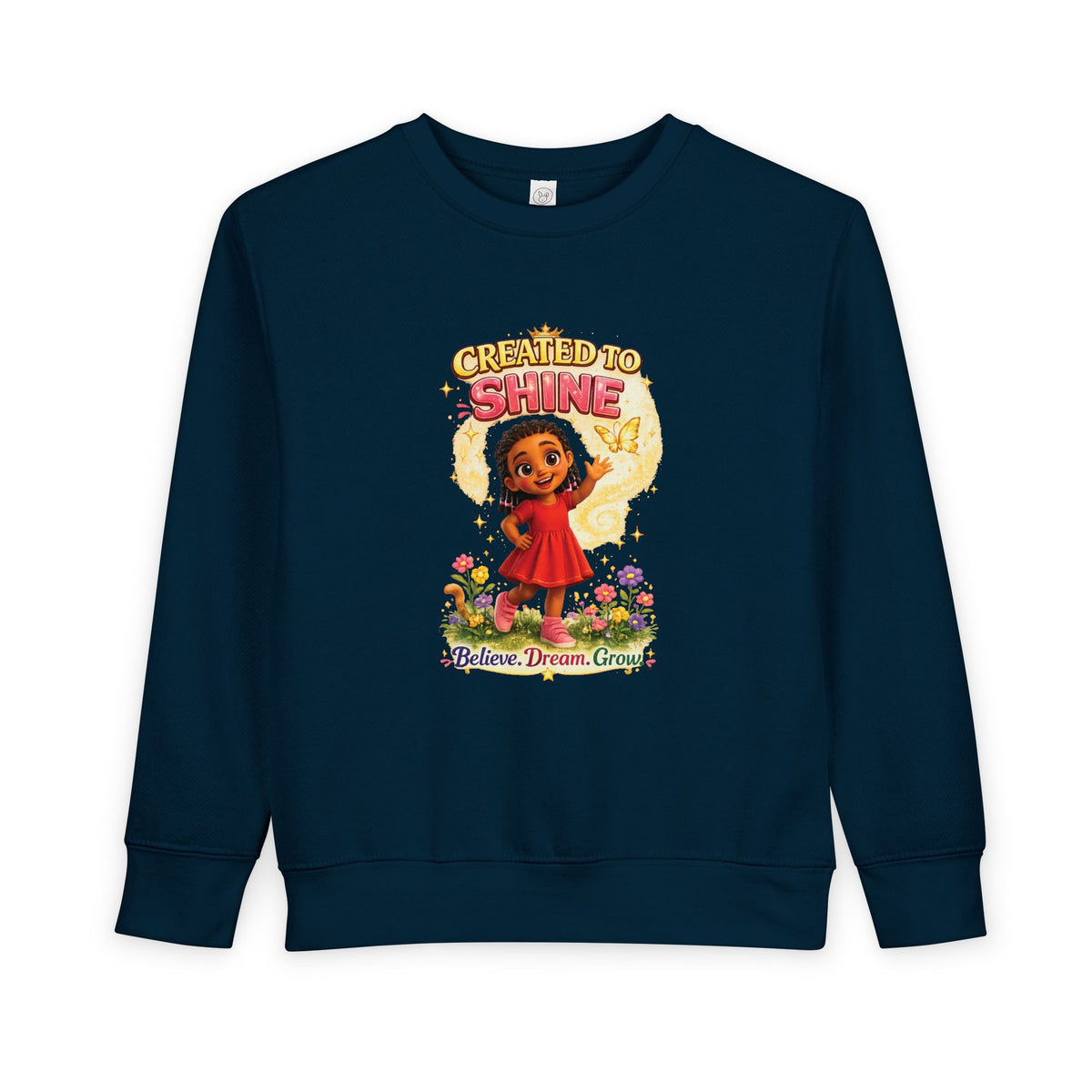 Created to Shine girl character Sweatshirt | toddler floral sunshine design