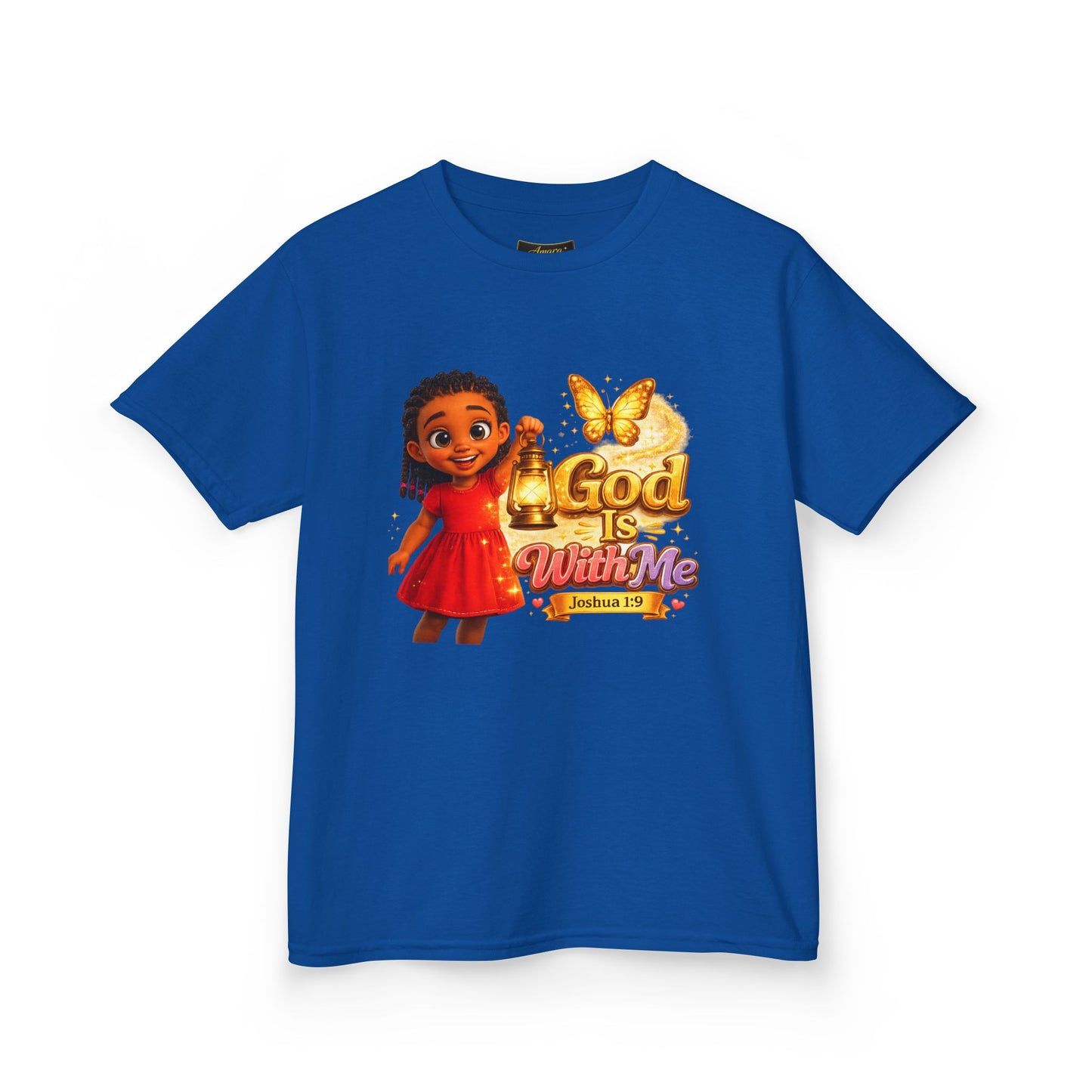 Kids Tee — "God Is With Me" Inspirational Christian Shirt (Be Strong & Courageous)