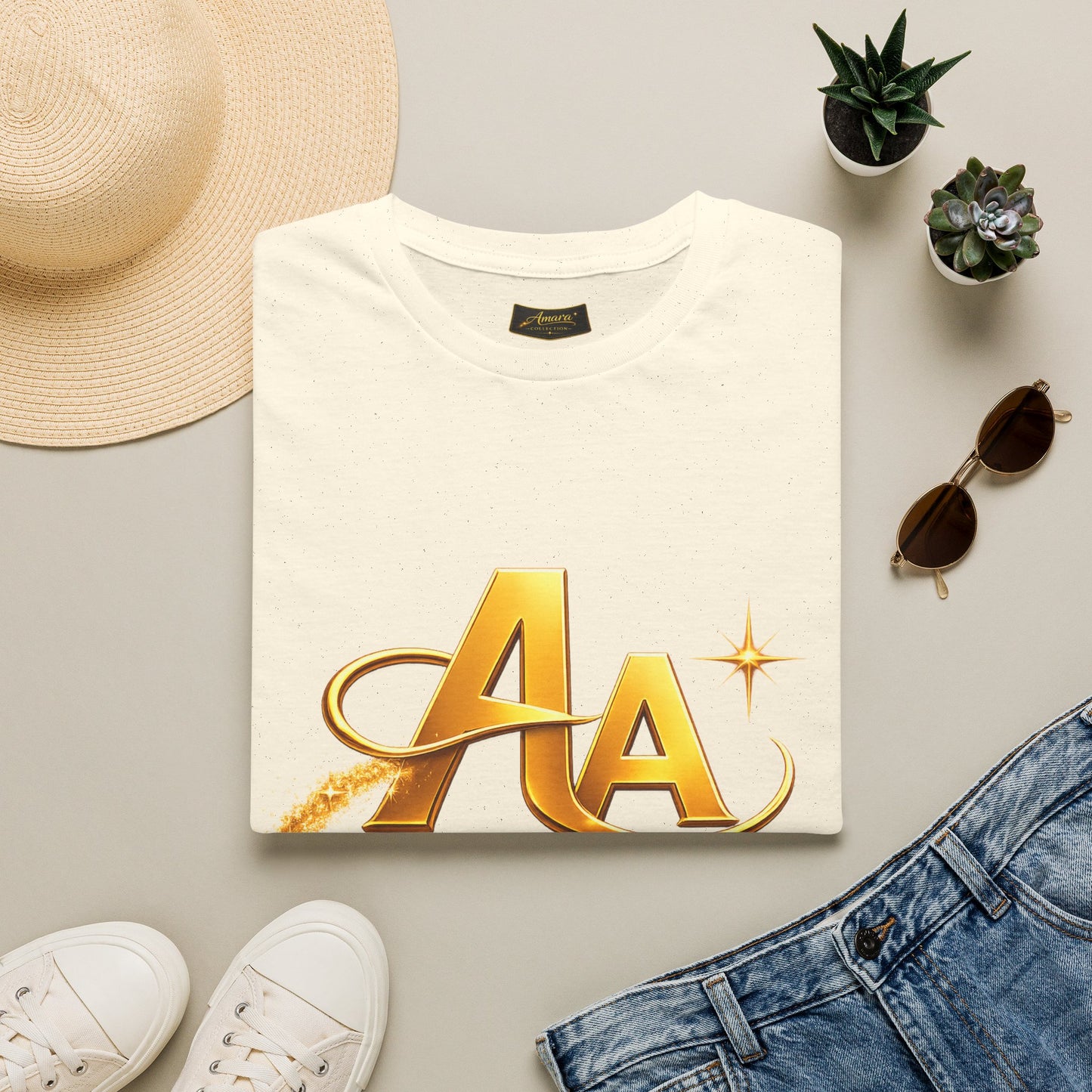 T-Shirt — Gold Monogram “AA” Amara Logo Tee