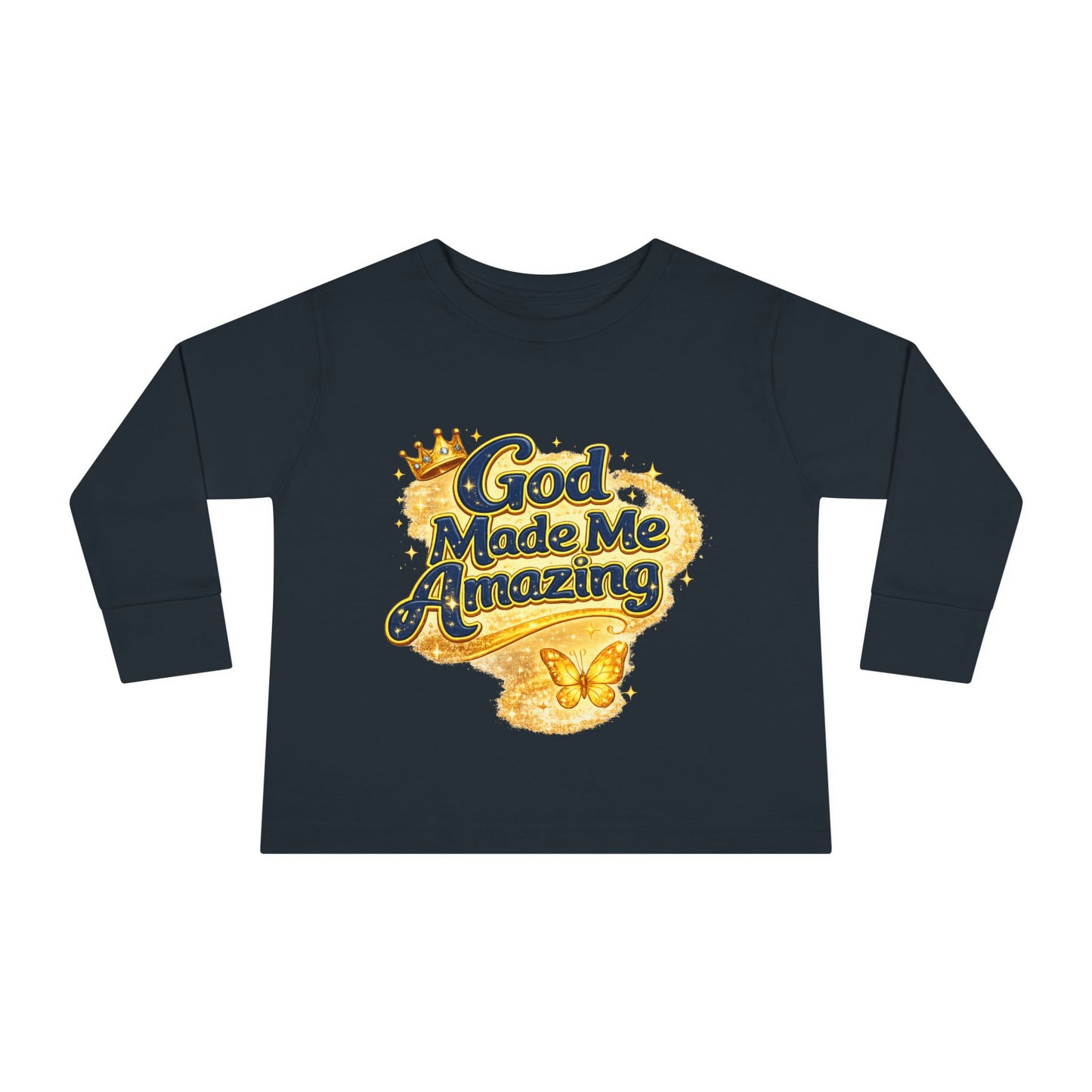 Toddler Long Sleeve Tee — "God Made Me Amazing" Inspirational Christian Tee (Be Strong & Courageous)