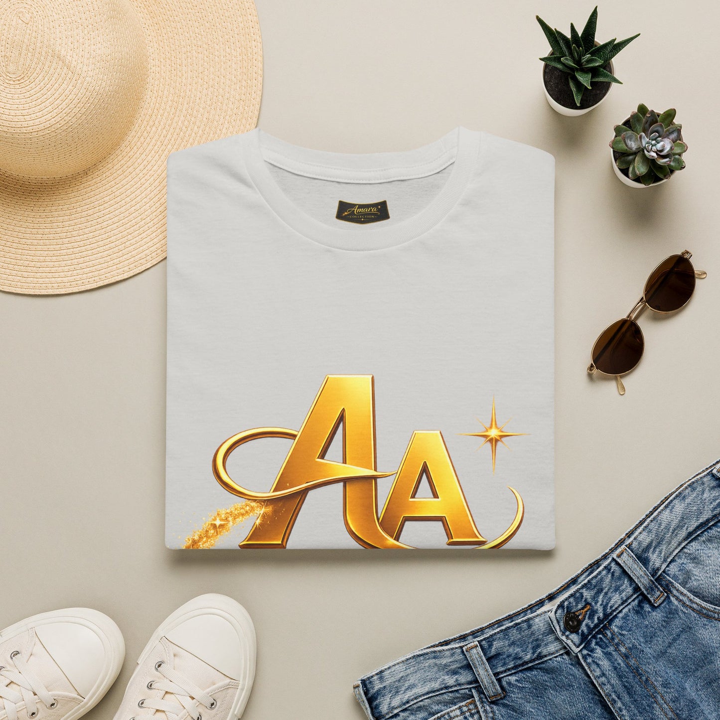 T-Shirt — Gold Monogram “AA” Amara Logo Tee