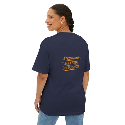 Amara Gold Moon Boxy Tee — “Strong Mind. Soft Heart. Bold Purpose.” Oversized Graphic T-Shirt