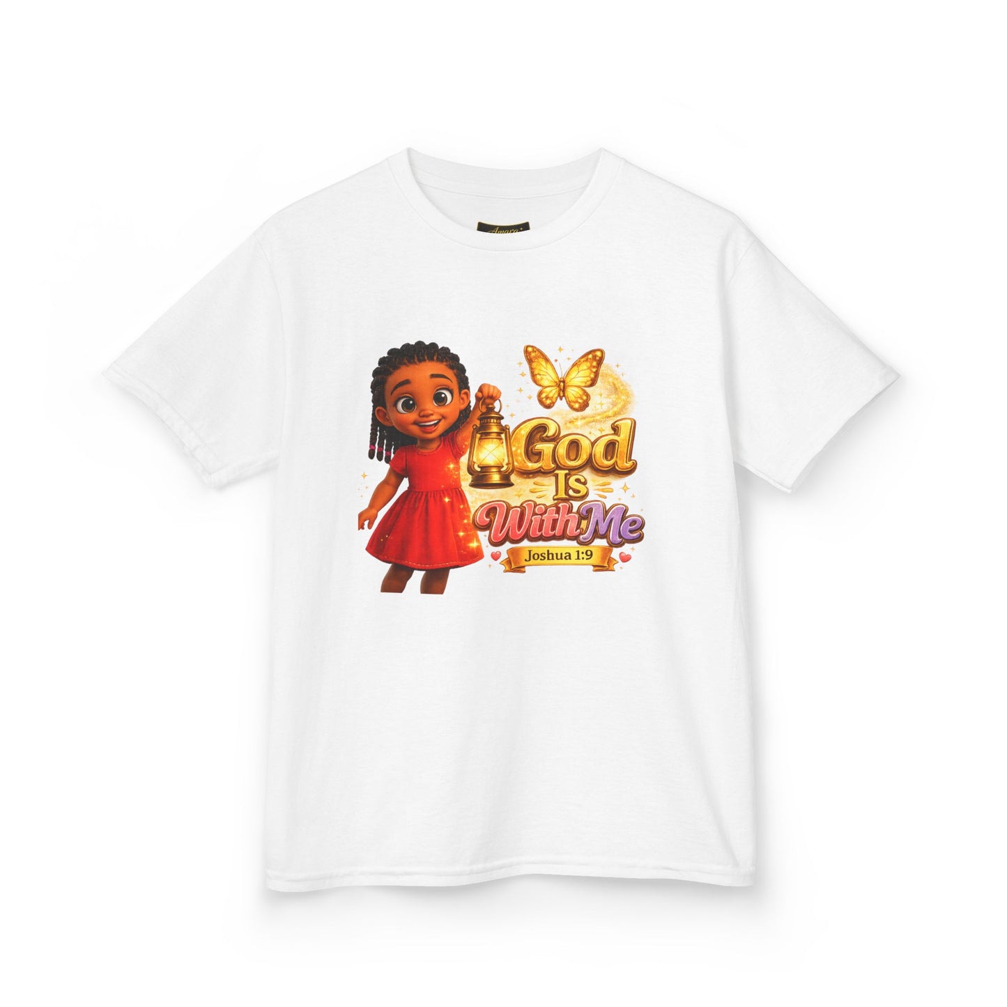Kids Tee — "God Is With Me" Inspirational Christian Shirt (Be Strong & Courageous)