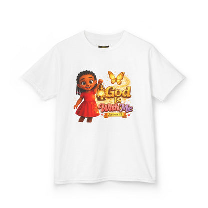 Kids Tee — "God Is With Me" Inspirational Christian Shirt (Be Strong & Courageous)
