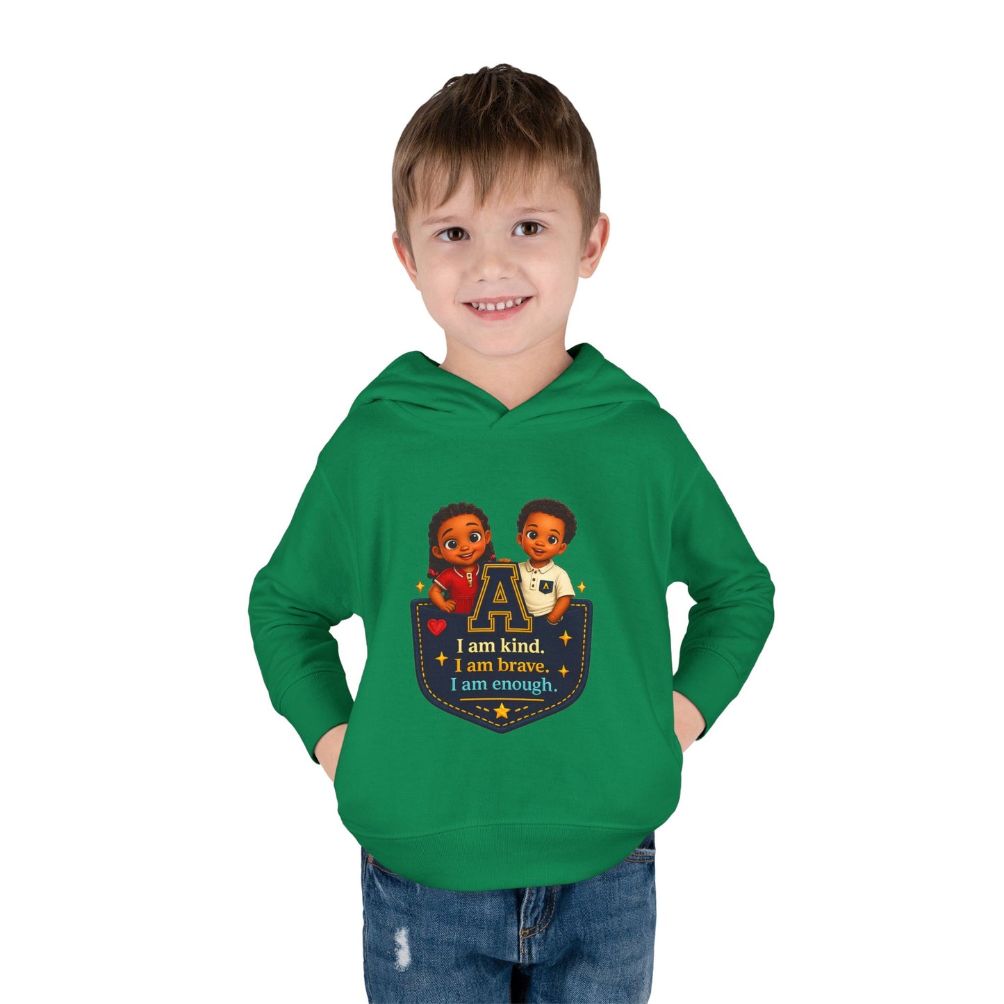 Toddler Hoodie — "I Am Kind, I Am Brave, I Am Enough" Pocket Design