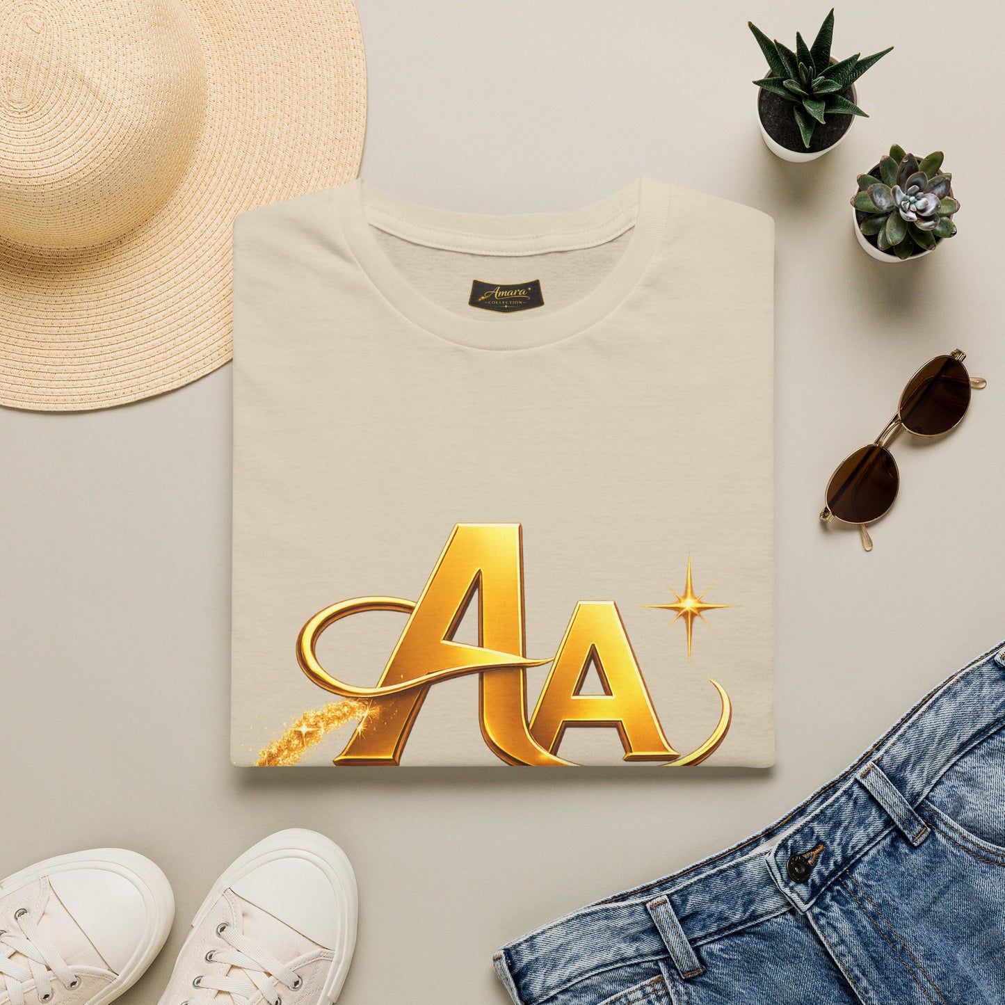 T-Shirt — Gold Monogram “AA” Amara Logo Tee