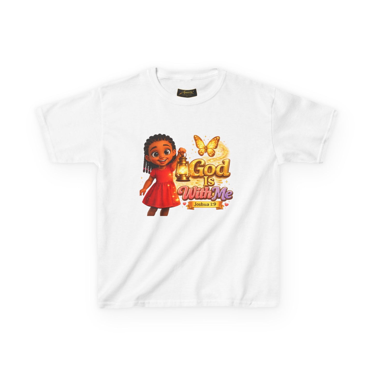 Kids Tee — "God Is With Me" Inspirational Christian Shirt (Be Strong & Courageous)