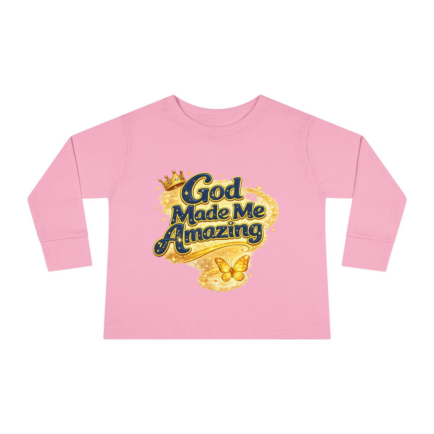 Toddler Long Sleeve Tee — "God Made Me Amazing" Inspirational Christian Tee (Be Strong & Courageous)