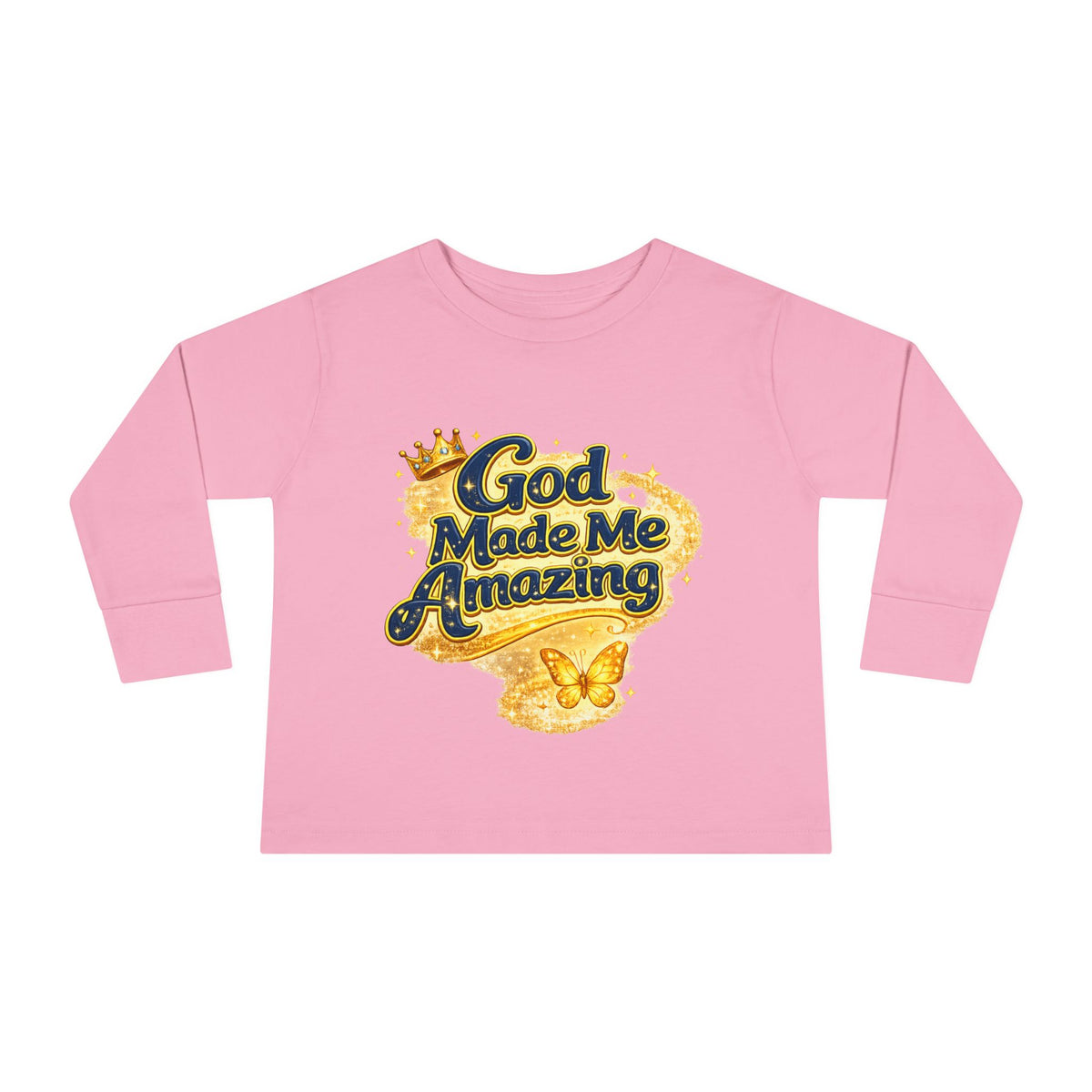 Toddler Long Sleeve Tee — "God Made Me Amazing" Inspirational Christian Tee (Be Strong & Courageous)