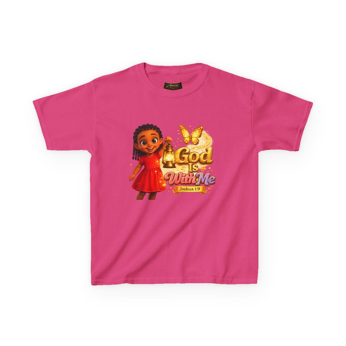 Kids Tee — "God Is With Me" Inspirational Christian Shirt (Be Strong & Courageous)