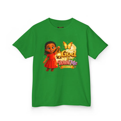 Kids Tee — "God Is With Me" Inspirational Christian Shirt (Be Strong & Courageous)