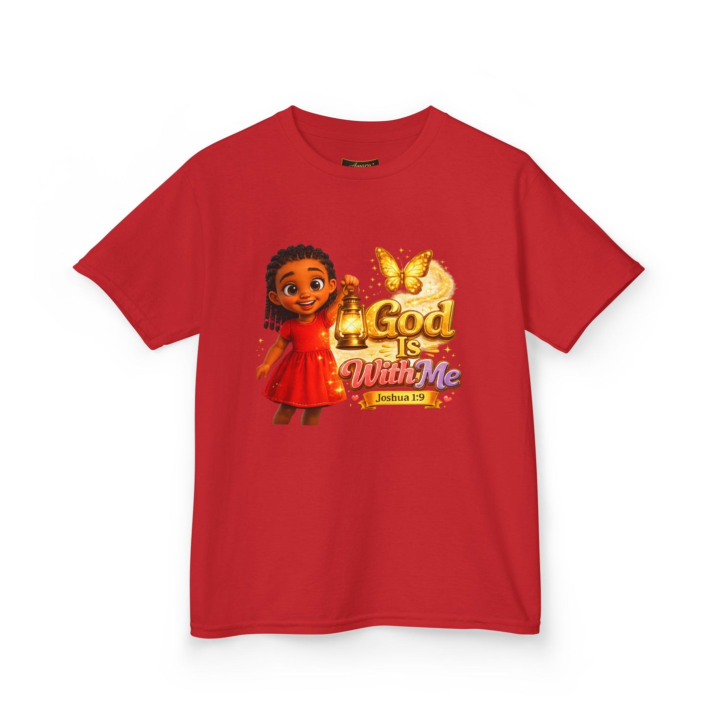 Kids Tee — "God Is With Me" Inspirational Christian Shirt (Be Strong & Courageous)