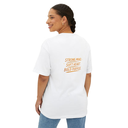 Amara Gold Moon Boxy Tee — “Strong Mind. Soft Heart. Bold Purpose.” Oversized Graphic T-Shirt