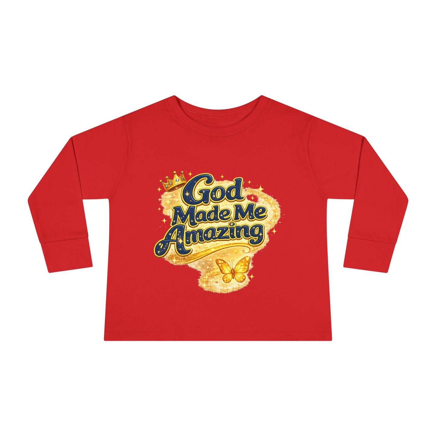 Toddler Long Sleeve Tee — "God Made Me Amazing" Inspirational Christian Tee (Be Strong & Courageous)