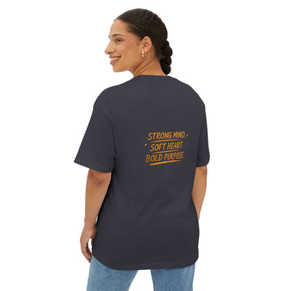 Amara Gold Moon Boxy Tee — “Strong Mind. Soft Heart. Bold Purpose.” Oversized Graphic T-Shirt