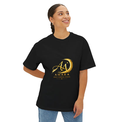 Amara Gold Moon Boxy Tee — “Strong Mind. Soft Heart. Bold Purpose.” Oversized Graphic T-Shirt