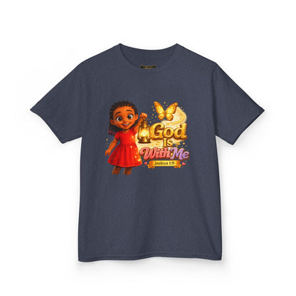 Kids Tee — "God Is With Me" Inspirational Christian Shirt (Be Strong & Courageous)