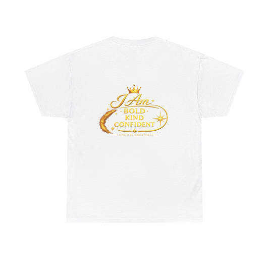 Inspirational Graphic Tee — “I Am Bold Kind Confident” Gold Logo T-Shirt