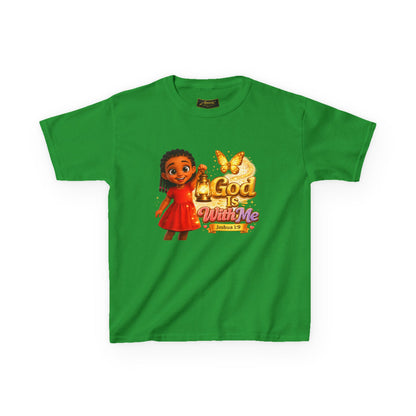 Kids Tee — "God Is With Me" Inspirational Christian Shirt (Be Strong & Courageous)