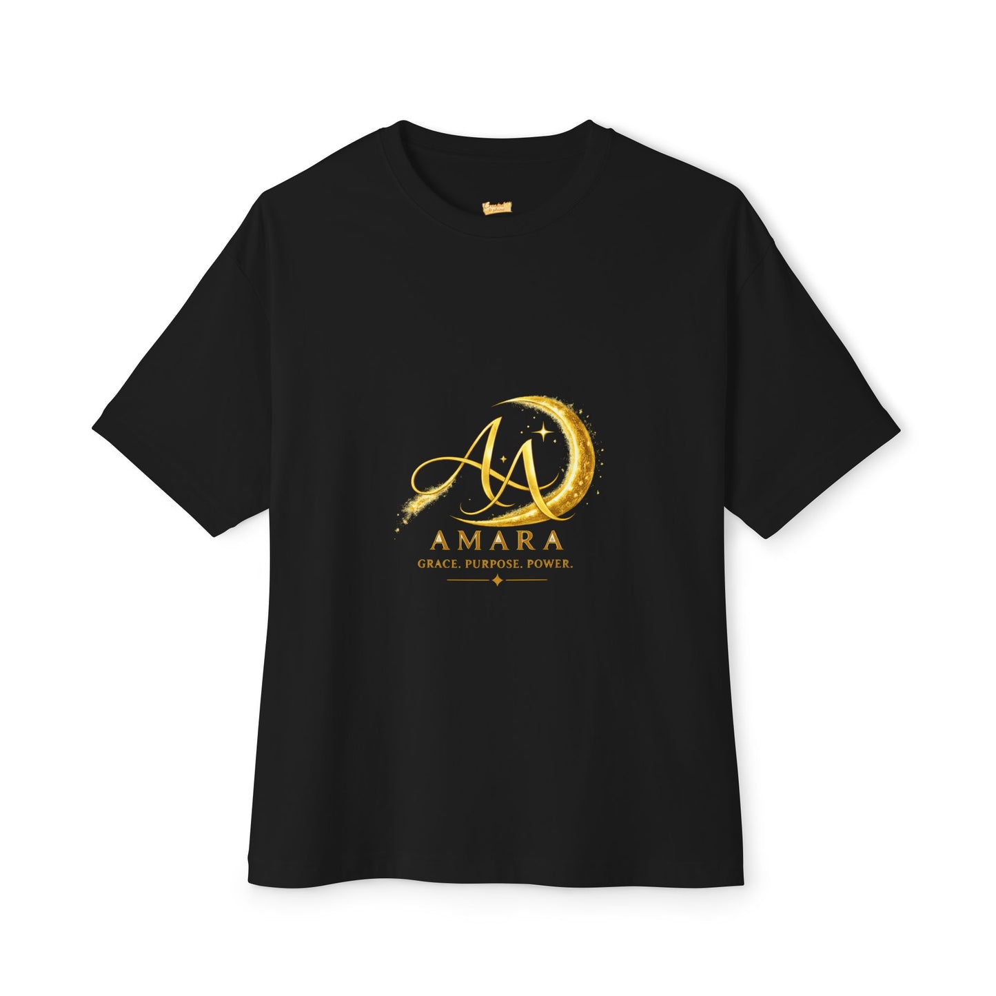 Amara Gold Moon Boxy Tee — “Strong Mind. Soft Heart. Bold Purpose.” Oversized Graphic T-Shirt