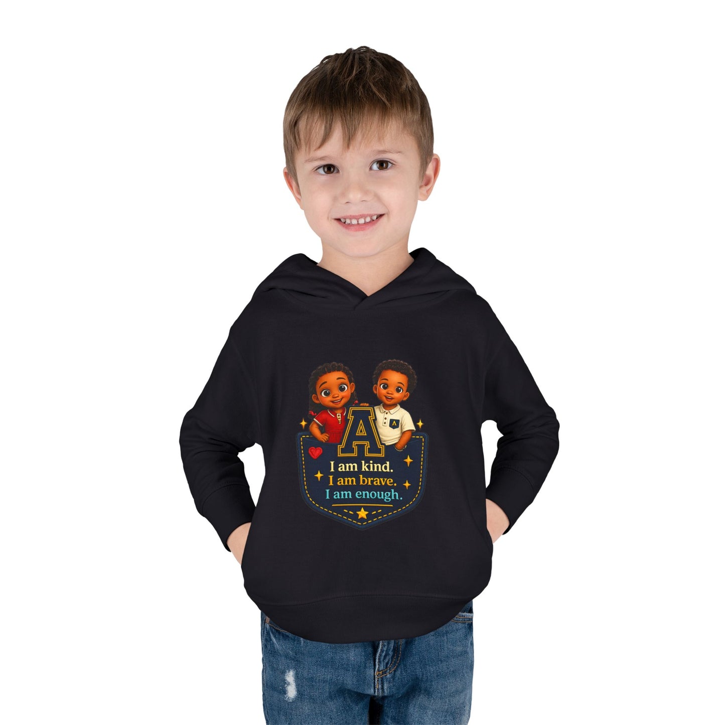 Toddler Hoodie — "I Am Kind, I Am Brave, I Am Enough" Pocket Design