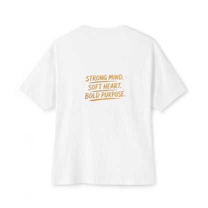 Amara Gold Moon Boxy Tee — “Strong Mind. Soft Heart. Bold Purpose.” Oversized Graphic T-Shirt