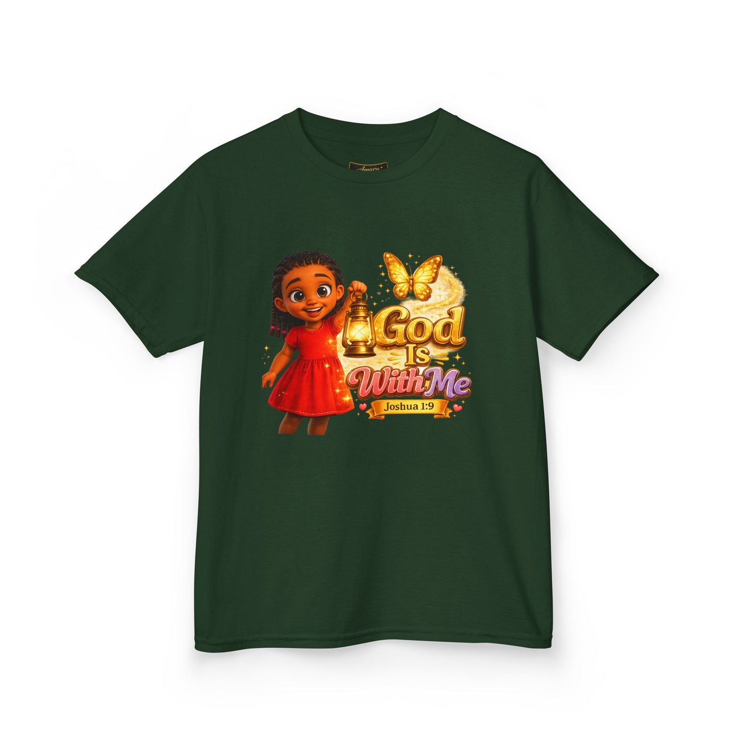 Kids Tee — "God Is With Me" Inspirational Christian Shirt (Be Strong & Courageous)