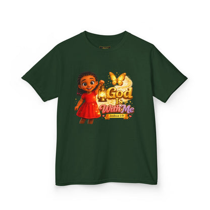 Kids Tee — "God Is With Me" Inspirational Christian Shirt (Be Strong & Courageous)