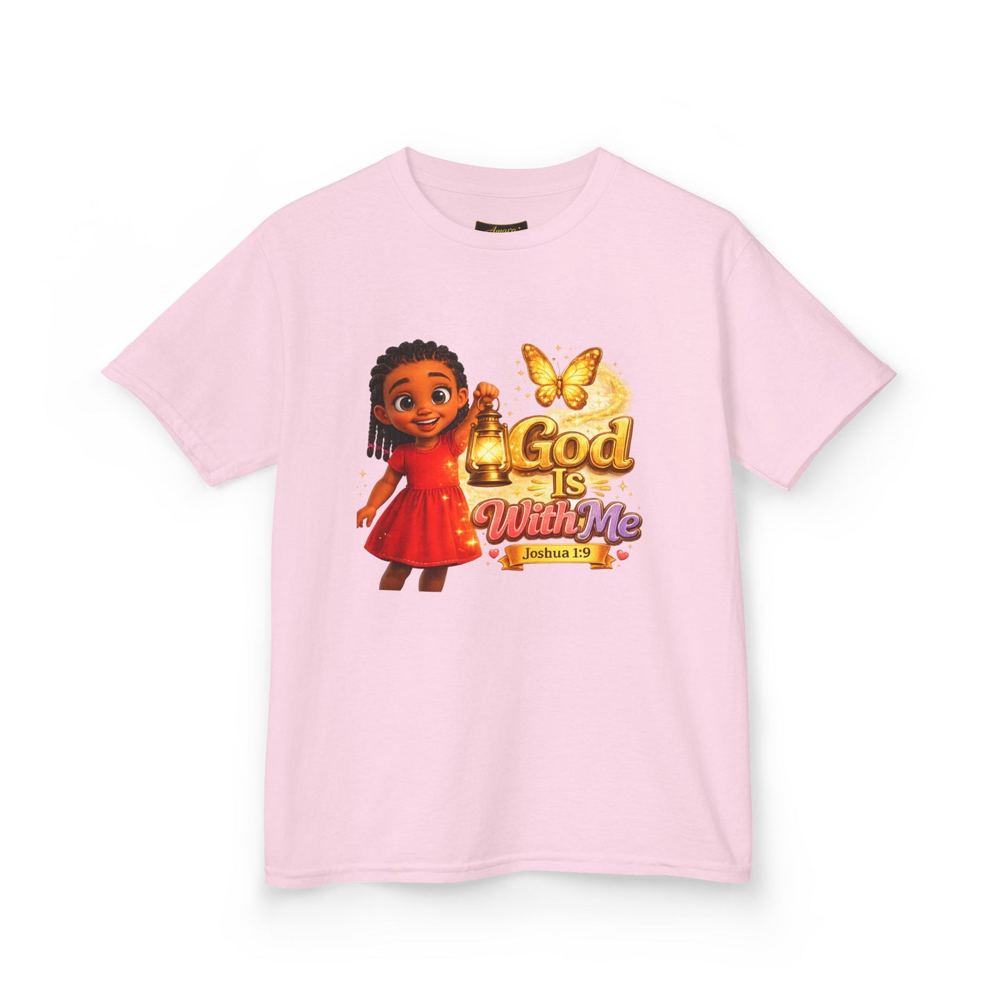 Kids Tee — "God Is With Me" Inspirational Christian Shirt (Be Strong & Courageous)