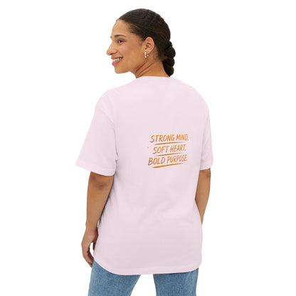 Amara Gold Moon Boxy Tee — “Strong Mind. Soft Heart. Bold Purpose.” Oversized Graphic T-Shirt