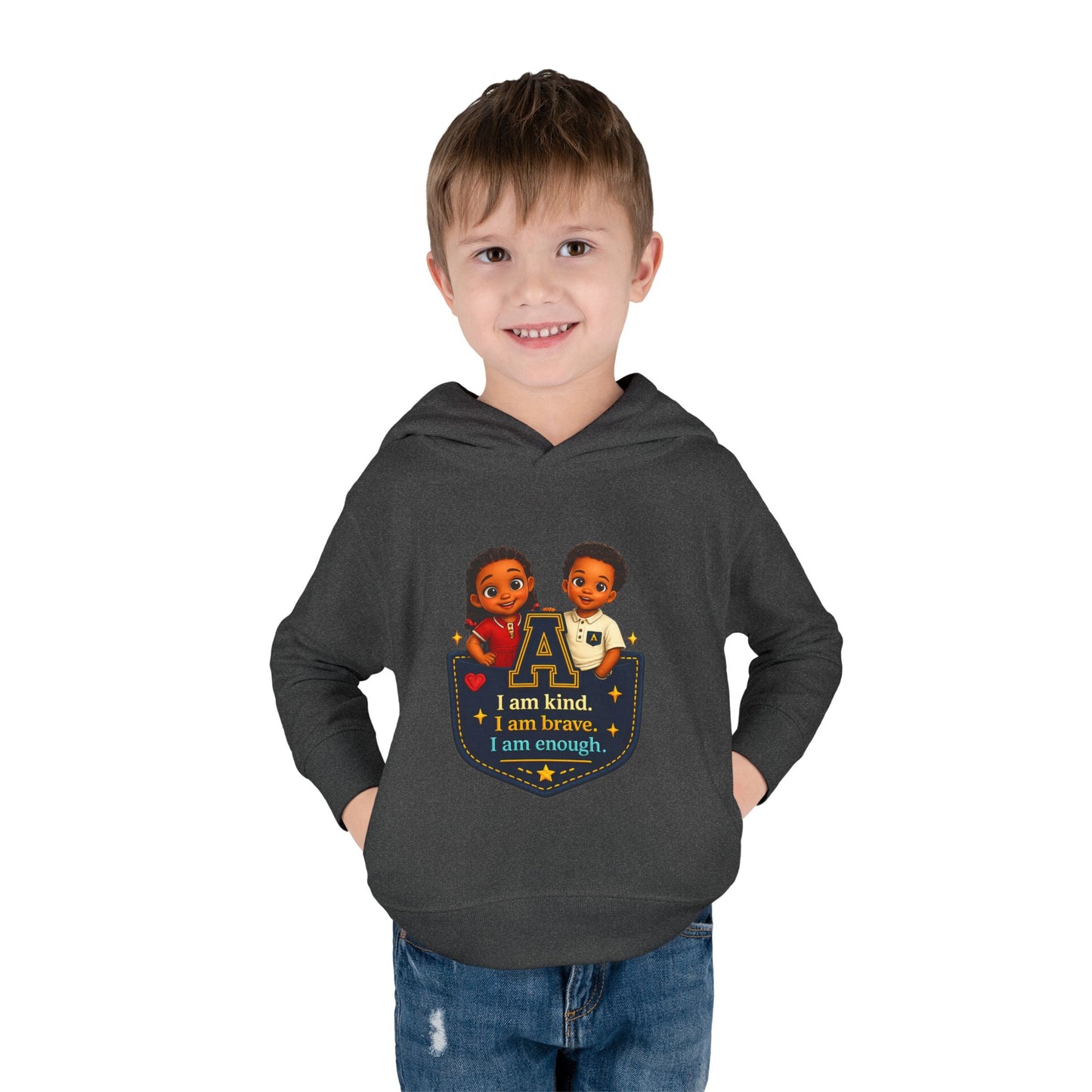 Toddler Hoodie — "I Am Kind, I Am Brave, I Am Enough" Pocket Design