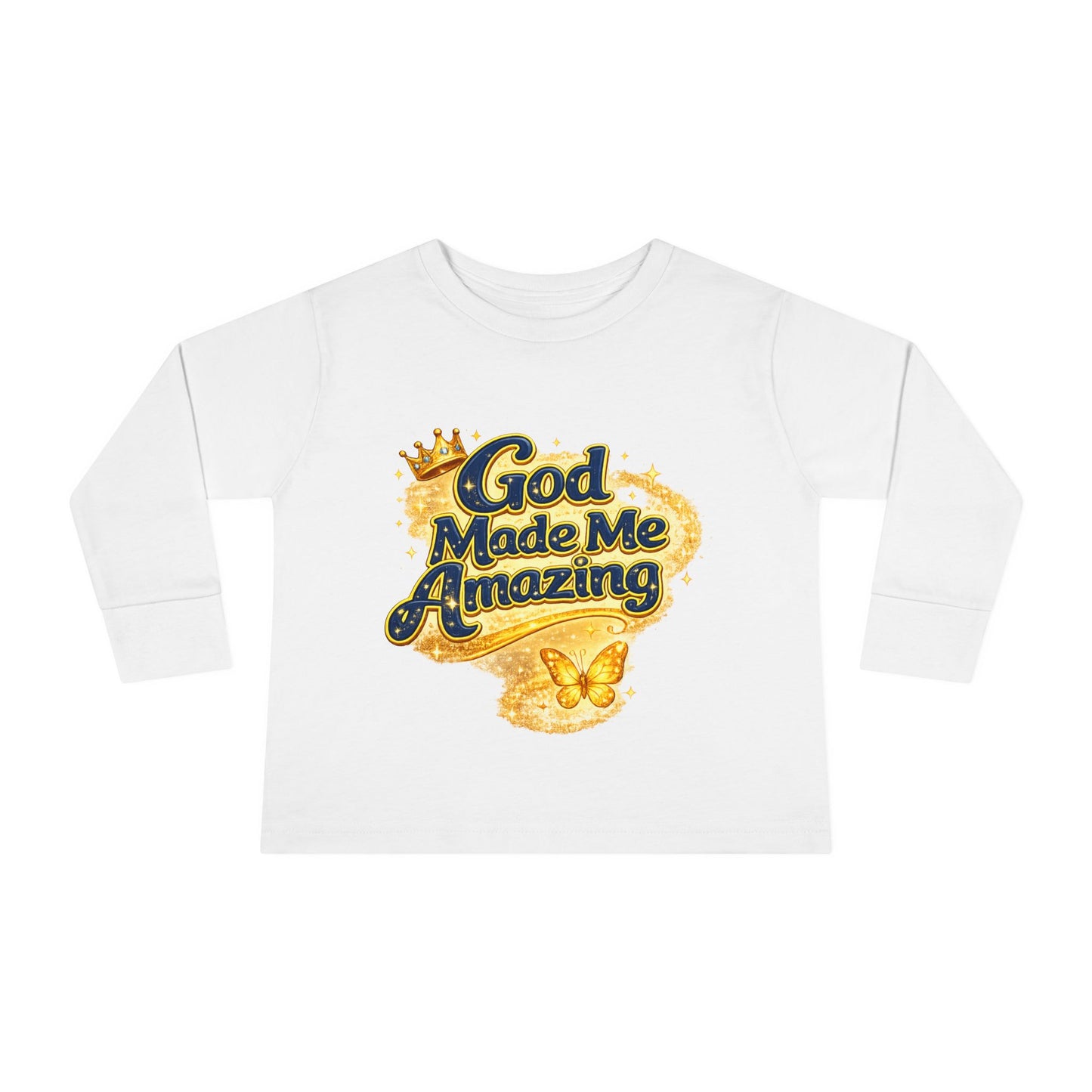 Toddler Long Sleeve Tee — "God Made Me Amazing" Inspirational Christian Tee (Be Strong & Courageous)