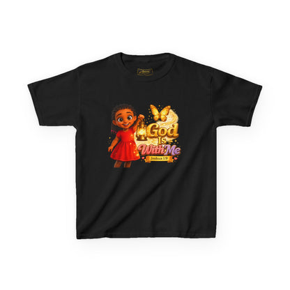 Kids Tee — "God Is With Me" Inspirational Christian Shirt (Be Strong & Courageous)