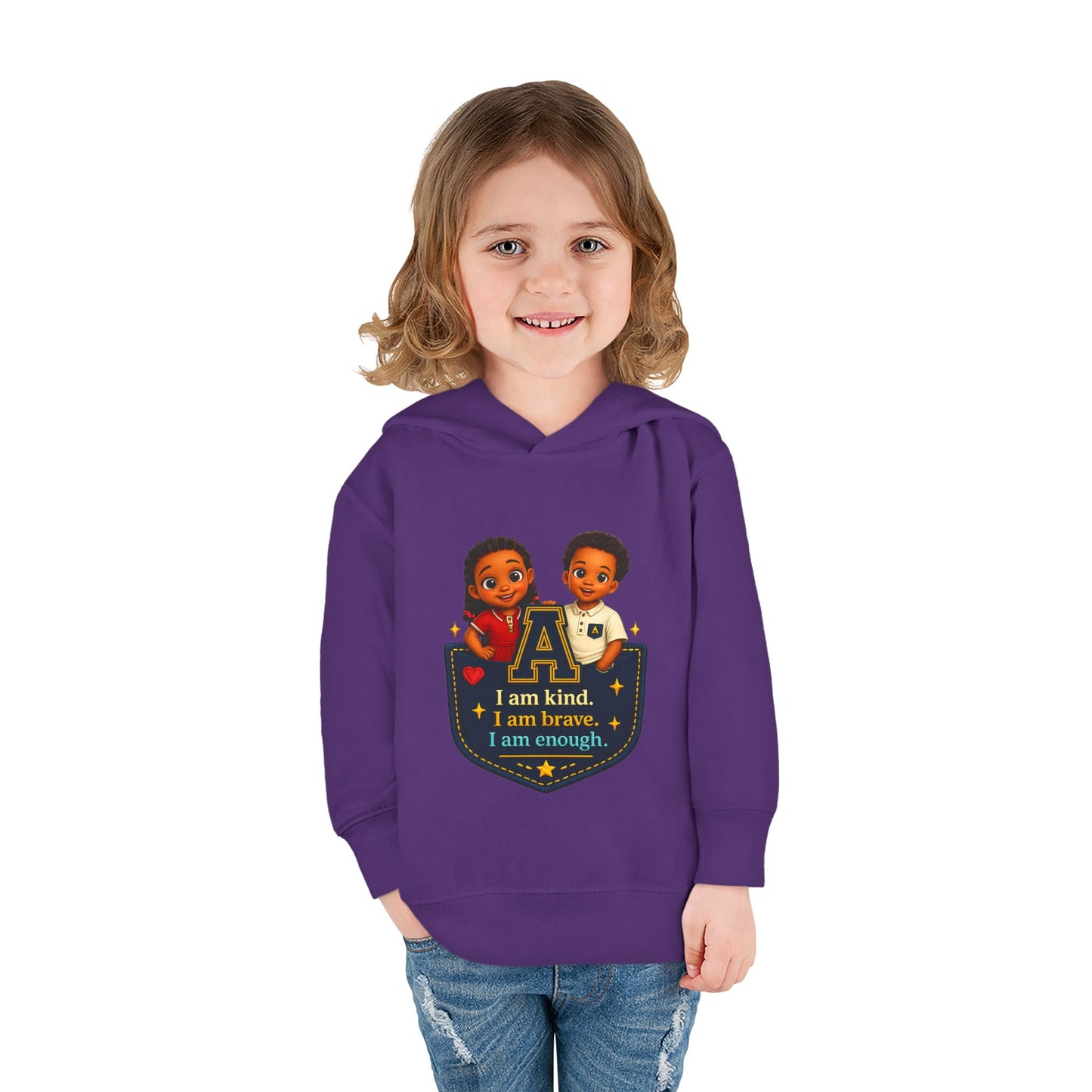 Toddler Hoodie — "I Am Kind, I Am Brave, I Am Enough" Pocket Design