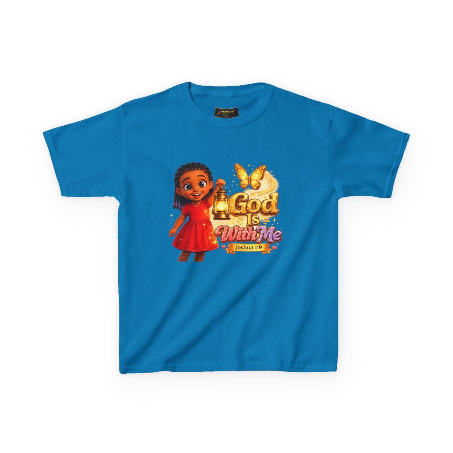 Kids Tee — "God Is With Me" Inspirational Christian Shirt (Be Strong & Courageous)
