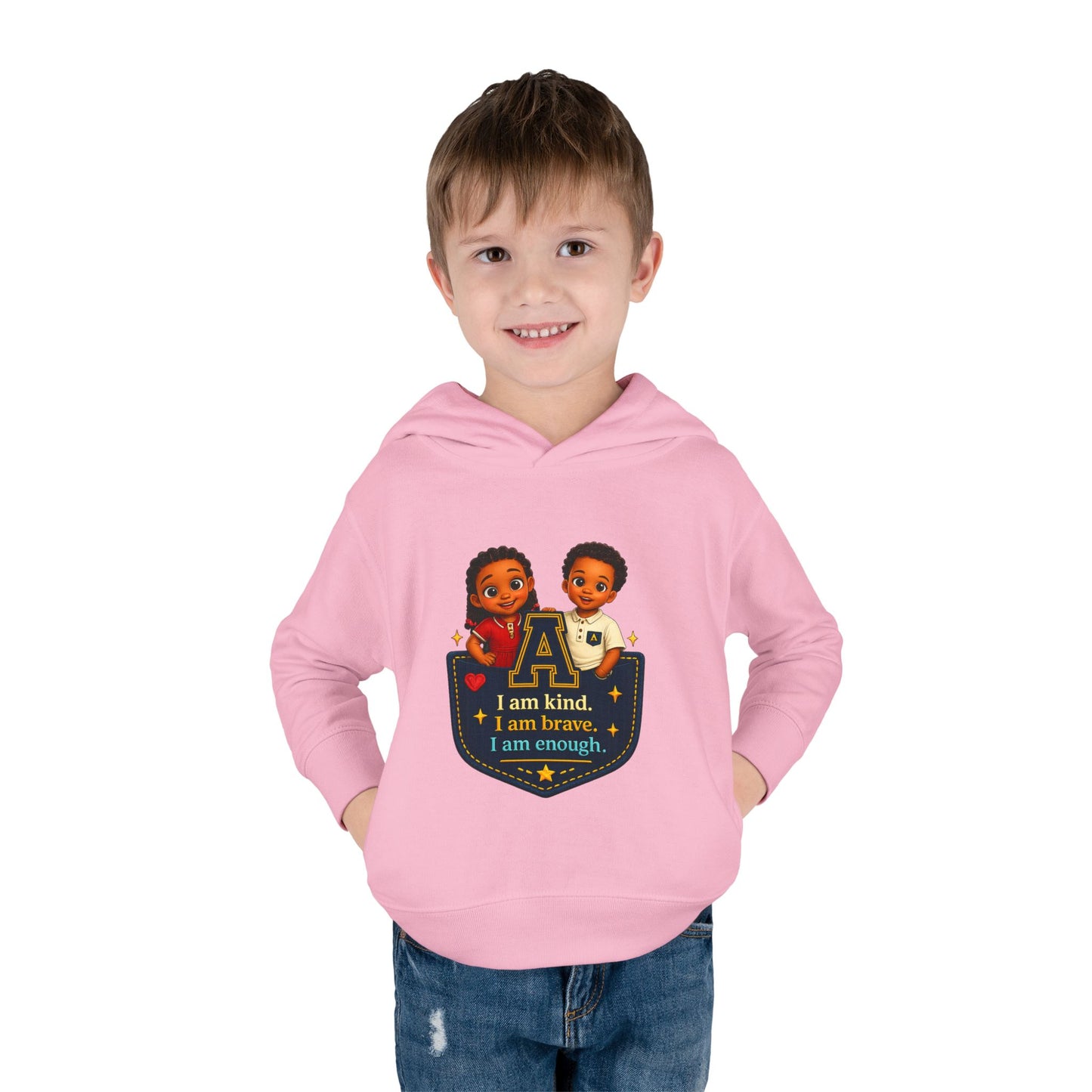 Toddler Hoodie — "I Am Kind, I Am Brave, I Am Enough" Pocket Design