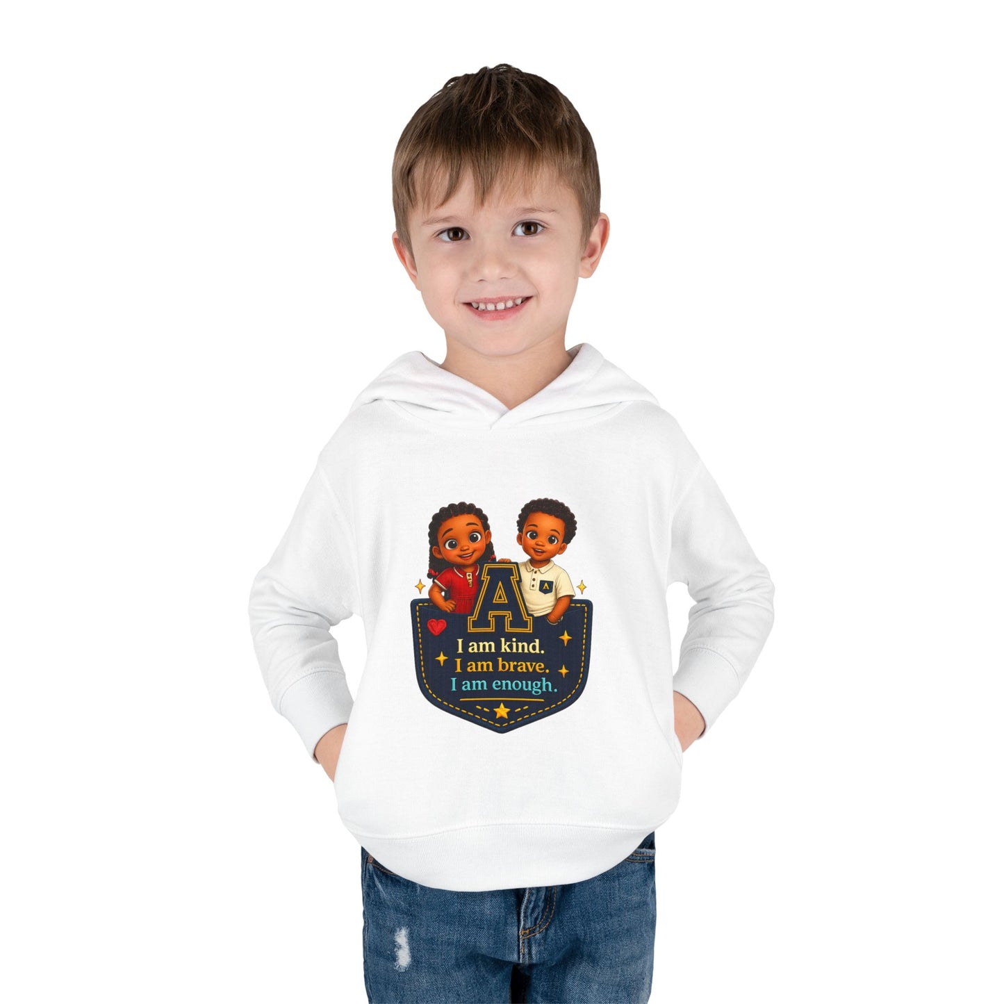 Toddler Hoodie — "I Am Kind, I Am Brave, I Am Enough" Pocket Design