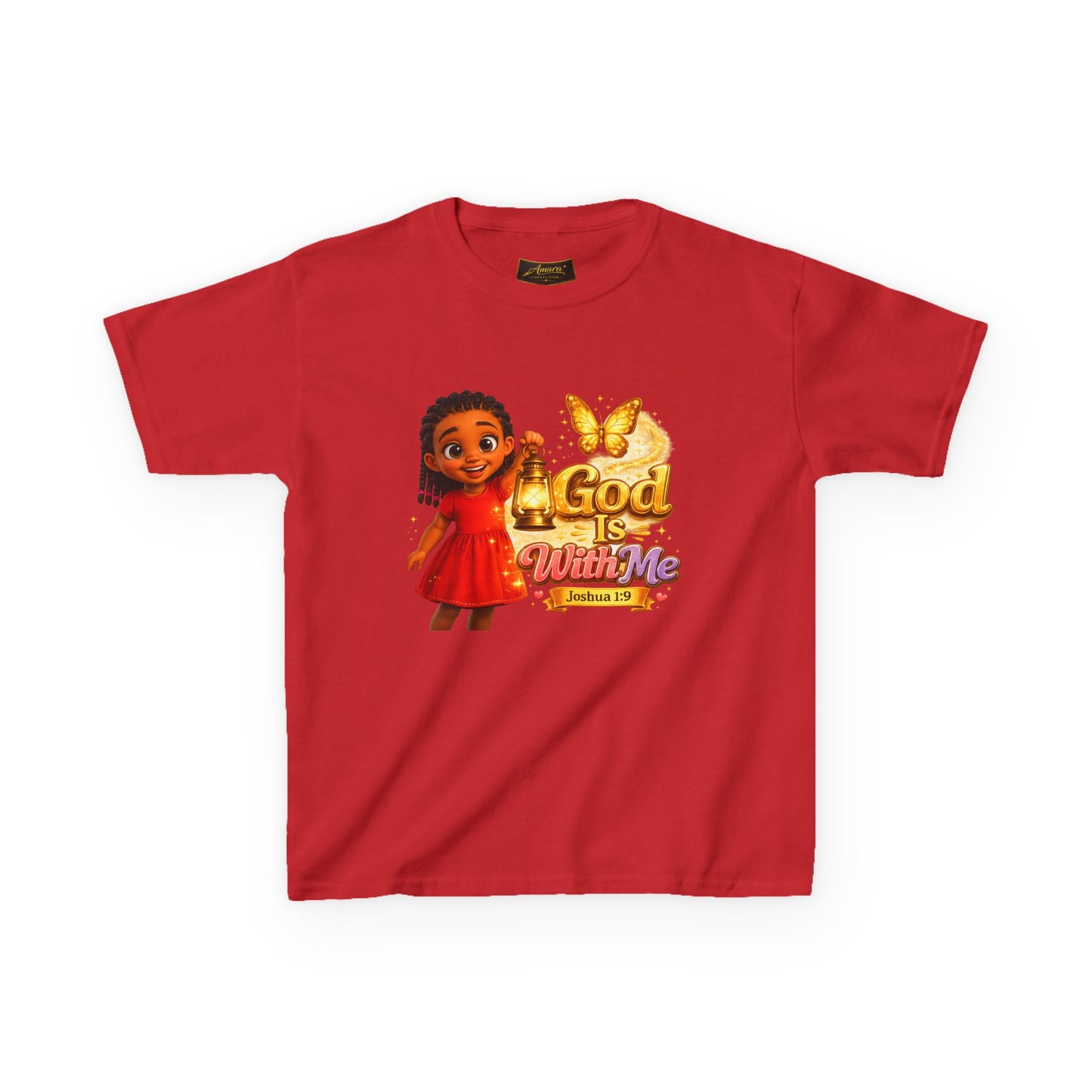 Kids Tee — "God Is With Me" Inspirational Christian Shirt (Be Strong & Courageous)