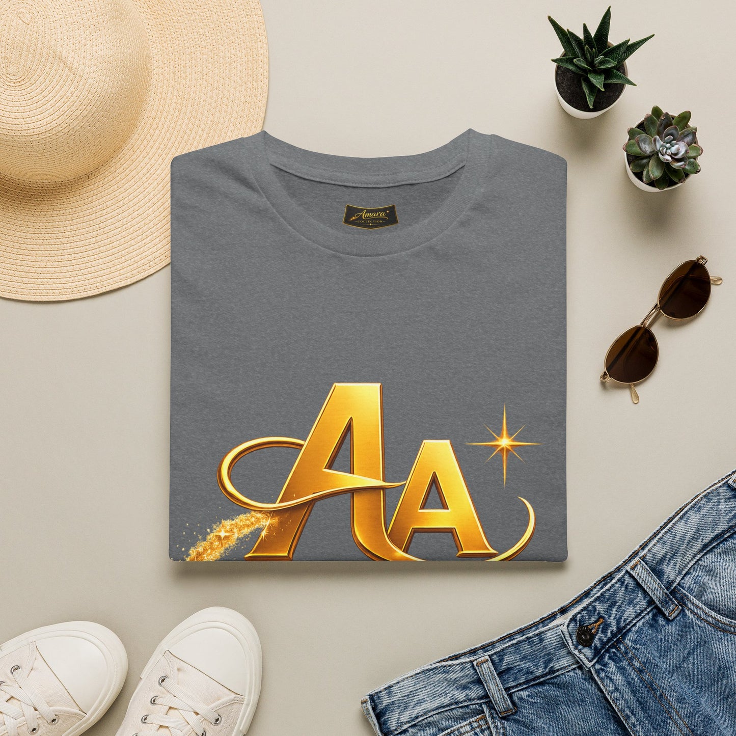 T-Shirt — Gold Monogram “AA” Amara Logo Tee
