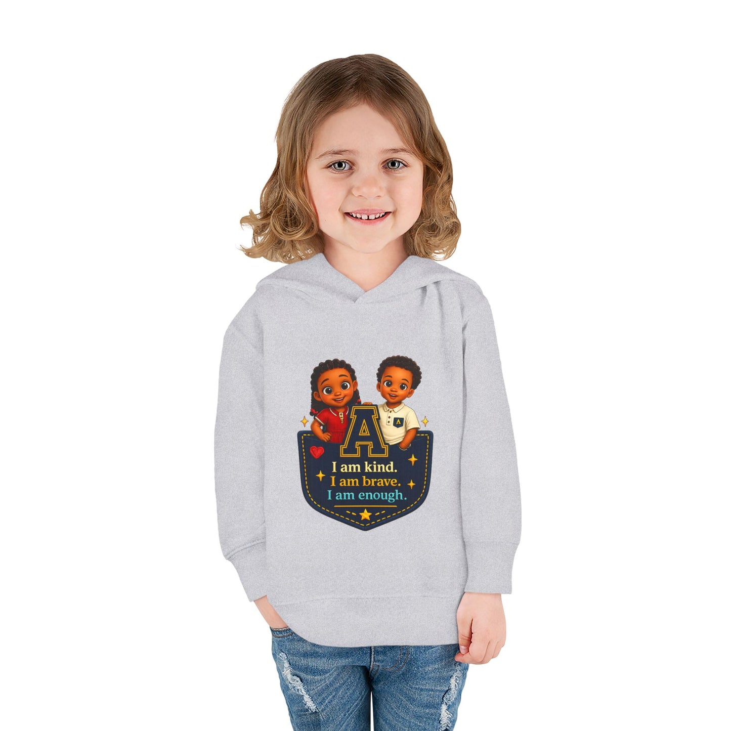Toddler Hoodie — "I Am Kind, I Am Brave, I Am Enough" Pocket Design