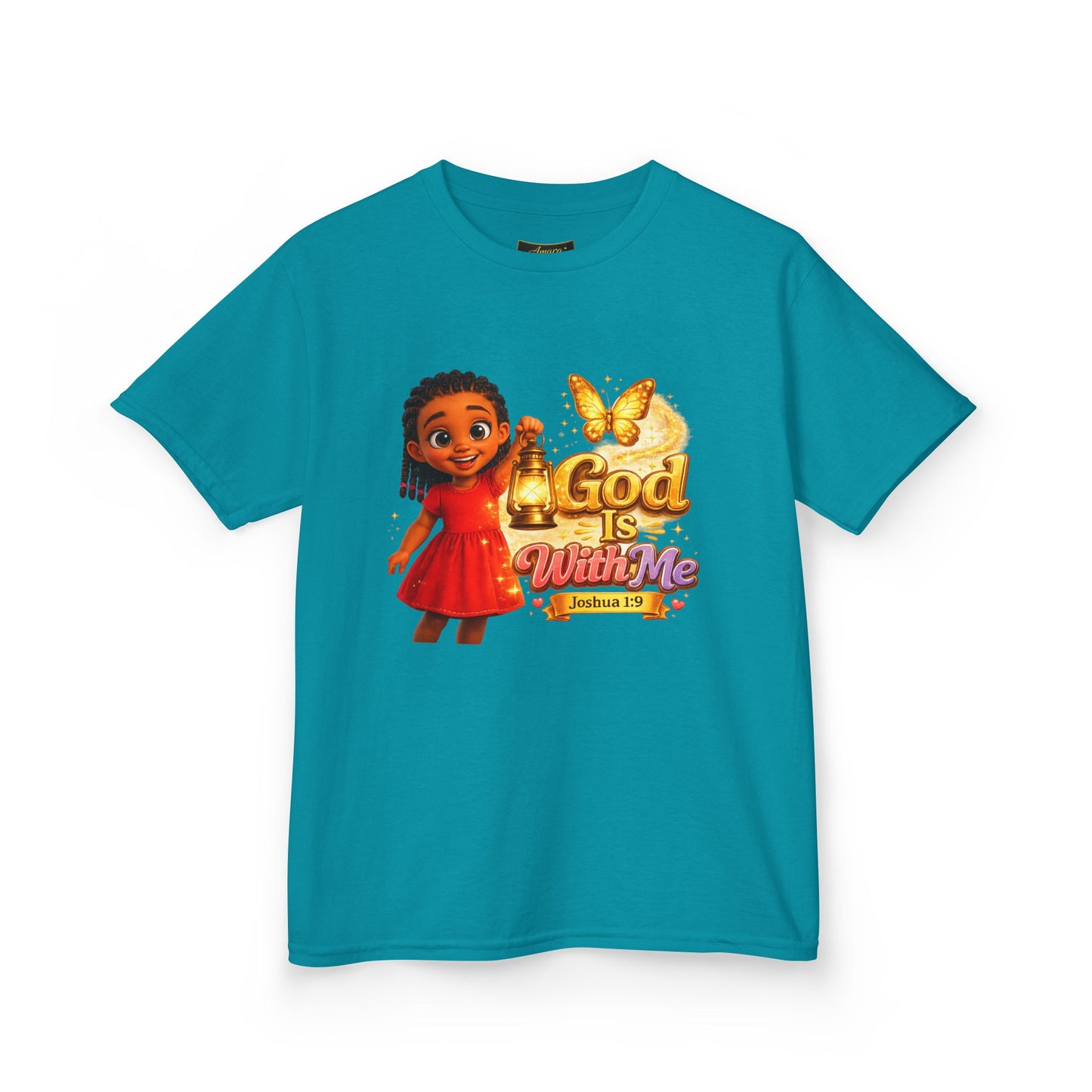 Kids Tee — "God Is With Me" Inspirational Christian Shirt (Be Strong & Courageous)